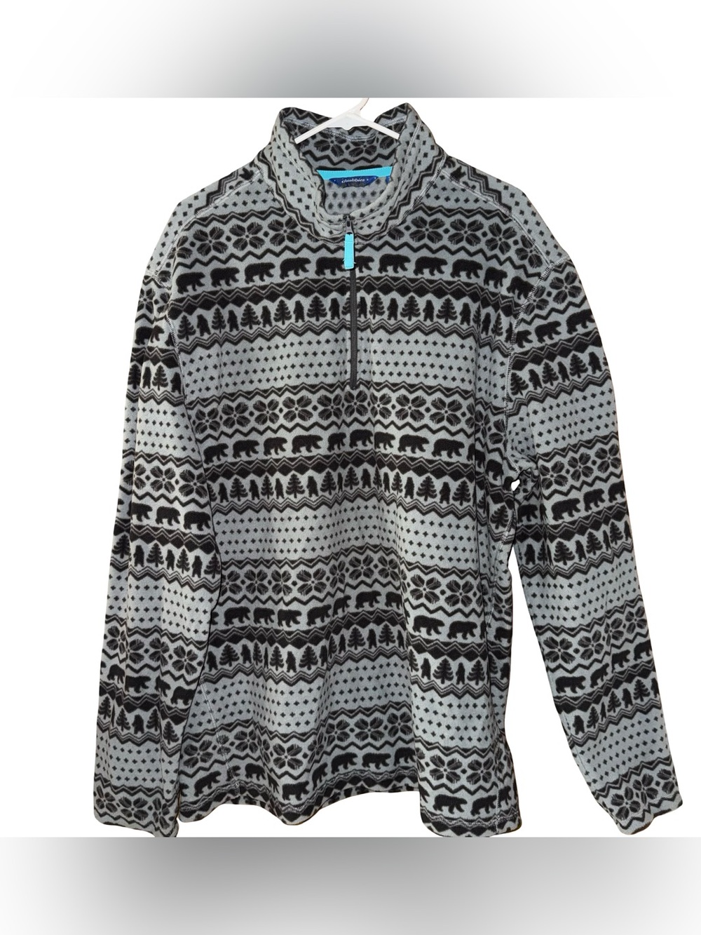 Chubbies "The Bear Hug" 1/4 Zip Fleece Pullover Sweater Gray Bear Fair Isle XXL